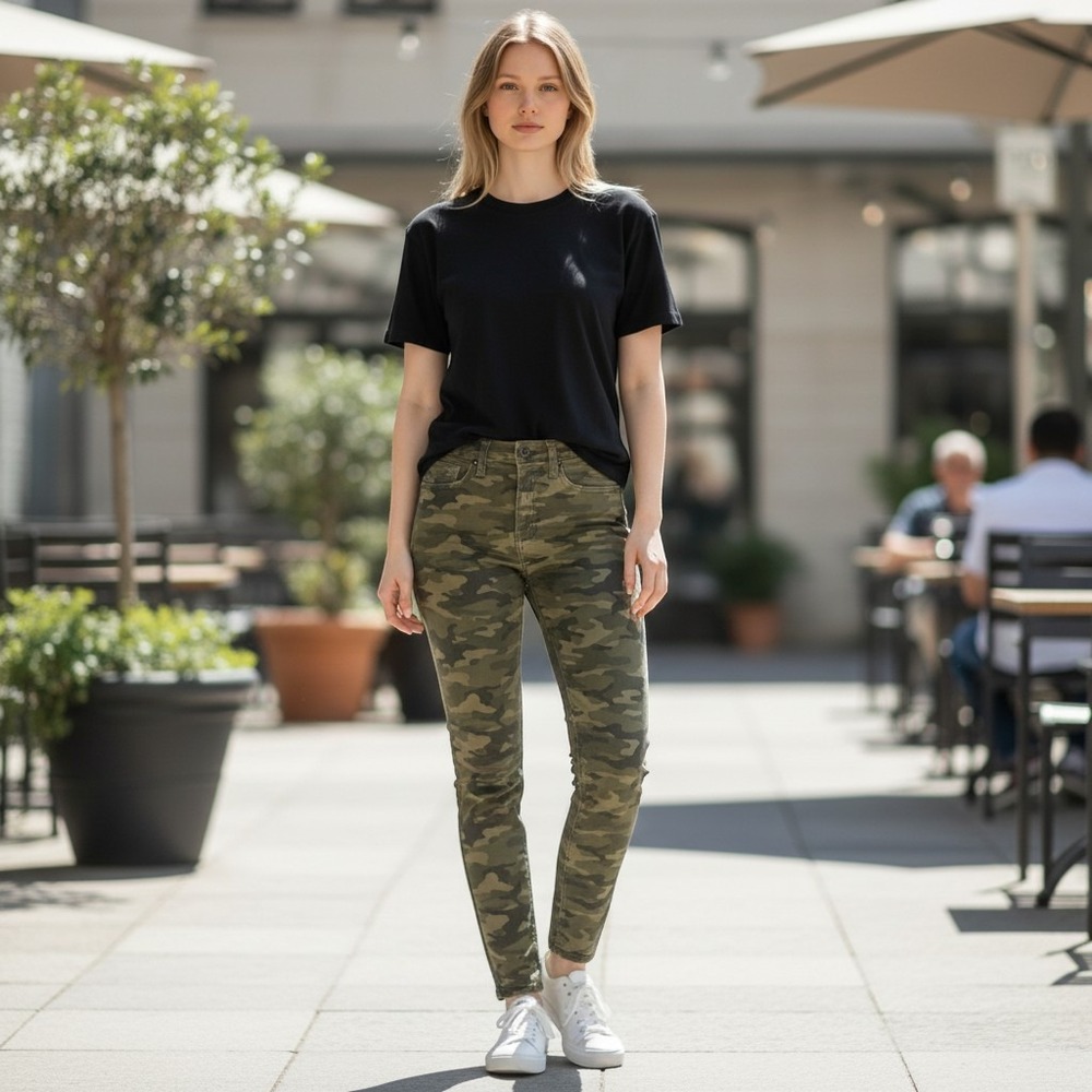 GAP True Skinny High Waist Camouflage Jeans Size 28 / 6 Olive Green Stretch